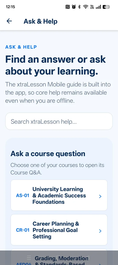 xtraLesson Mobile Ask and Help screenshot